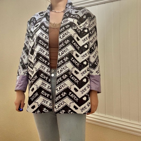 Chic Black and White Patterned Jacket Blazer - Picture 4 of 12